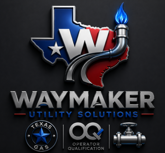 Waymaker Utility Solutions logo — Texas silhouette with pipe and blue flame